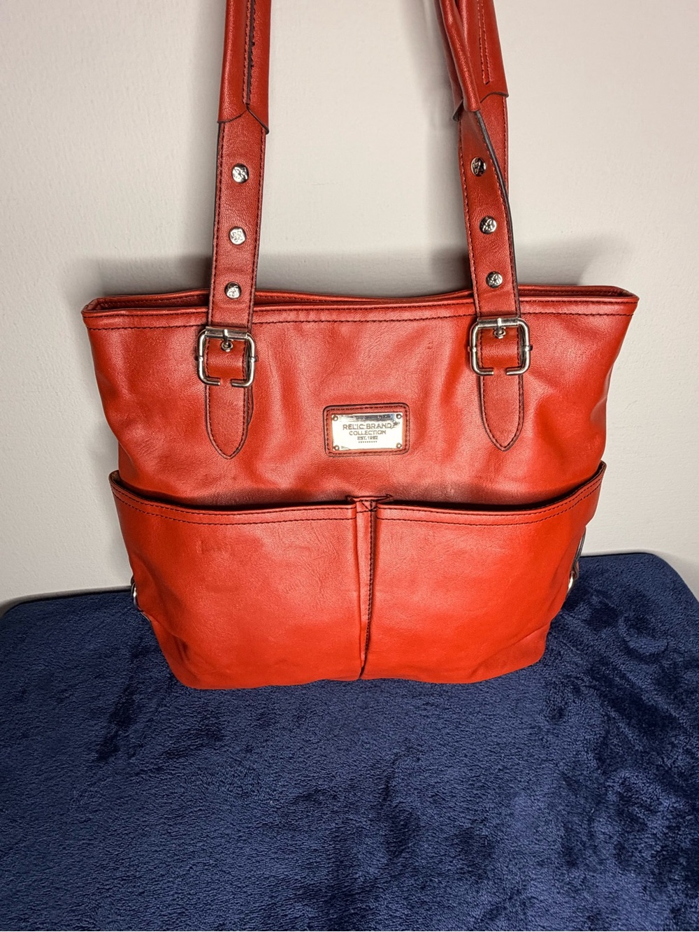 Relic Orange-Red Shoulder Tote with Front Pockets